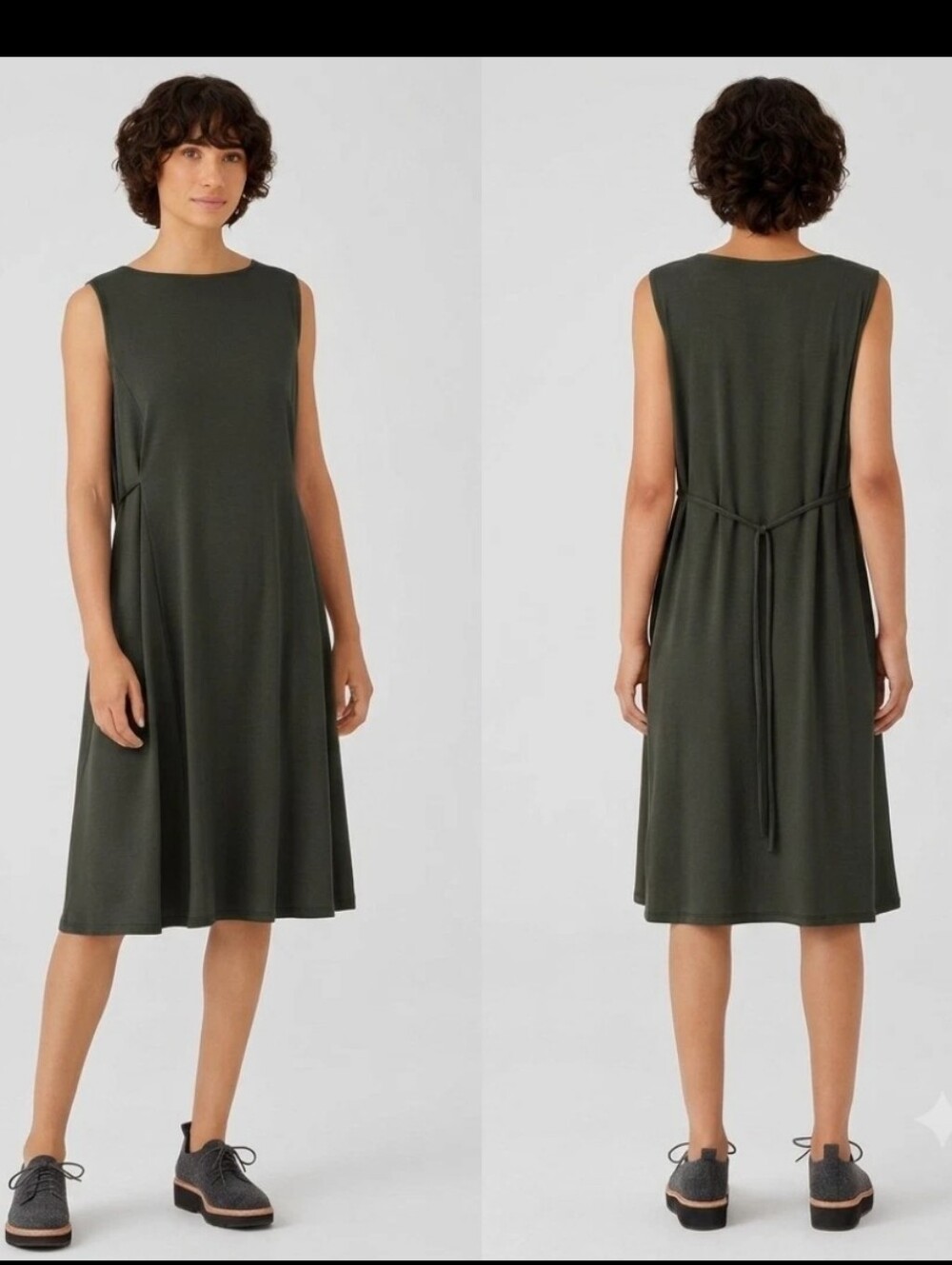 NWOT Eileen Fisher Jersey Sleeveless Tie Midi Dress Belted Medium M Lyocell